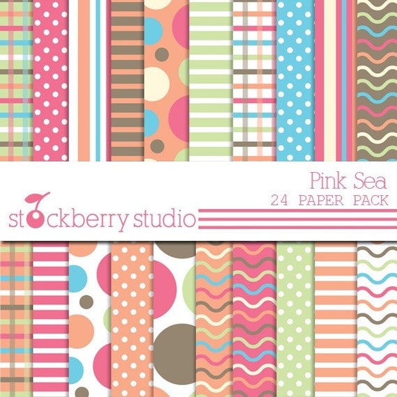 Pink Sea Digital Scrapbooking Paper Pack Il_570xn