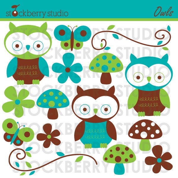 Owls Personal and Commerical Use Clipart Set - Instant Download Il_570xn
