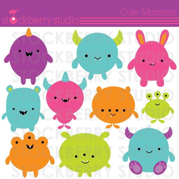 Cute Monsters Personal and Commerical Use Clipart Set Il_570xn