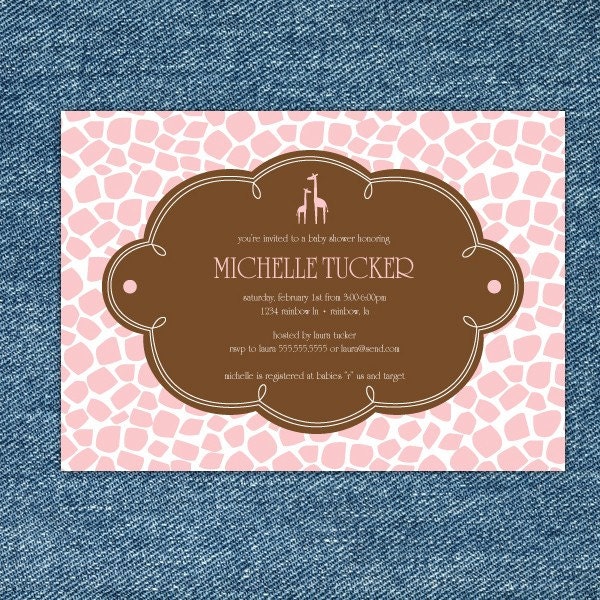 Giraffe Pink and Brown Baby Shower Printable Invitation Il_570xn