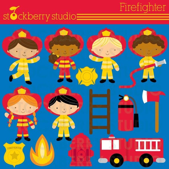 Firefighter Personal and Commerical Use Clipart Set - INSTANT DOWNLOAD Il_570xn