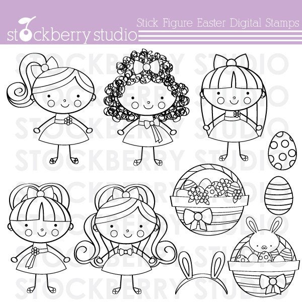 Stick Figure Easter Digital Stamp Personal and Commerical Use Clipart Set Il_570xn