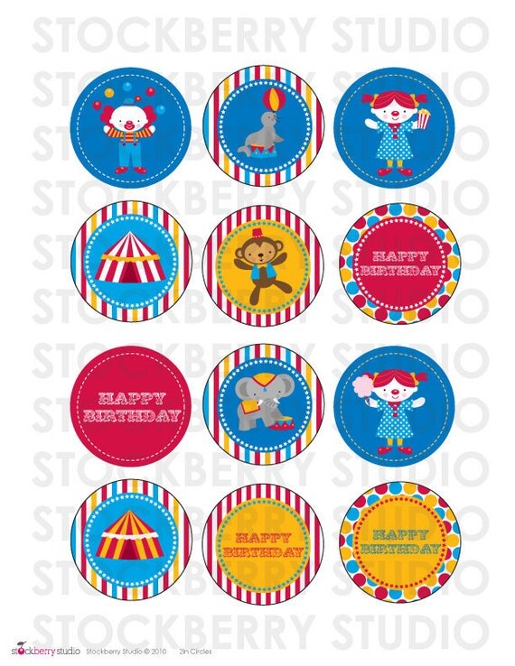2 inch Circus Printable Cupcake Toppers Il_570xn