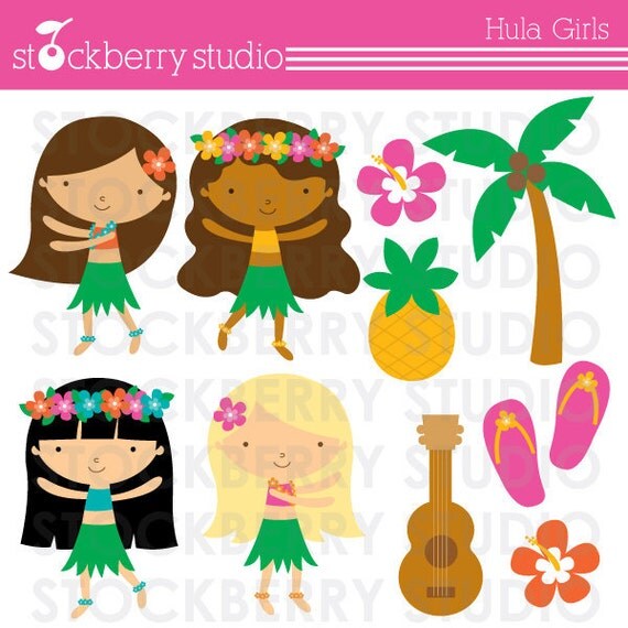Hula Girls Personal and Commercial Use Clipart Set Il_570xn