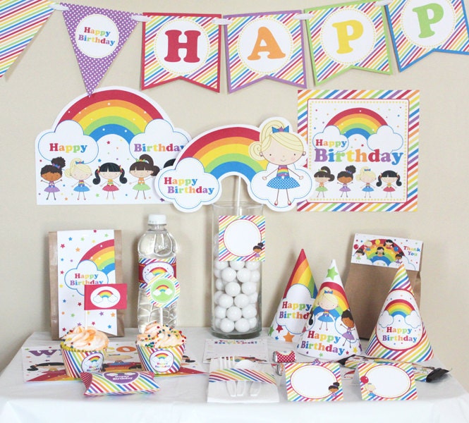 Rainbow Stick Figure Girls Birthday Printable Party Kit - INSTANT DOWNLOAD Il_570xn