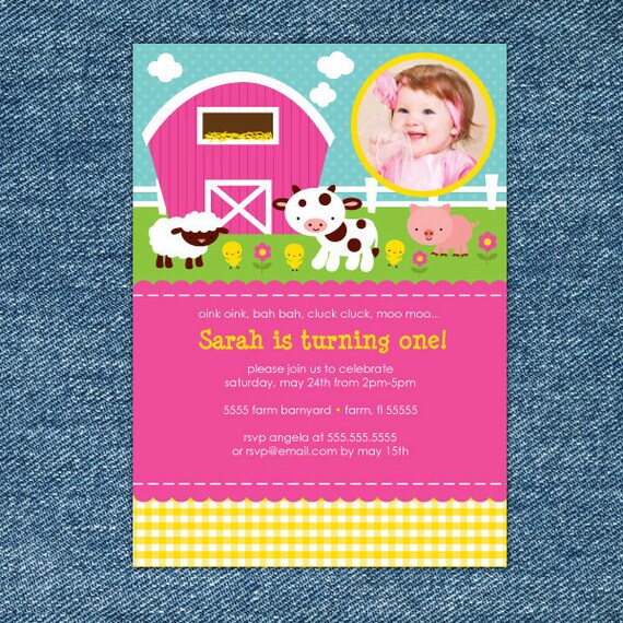 Farm Animals Pink Custom Printable Invitation Il_570xn