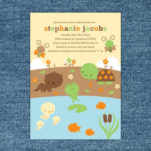Pond Animals Baby Shower Custom Printable Invitation Il_570xn