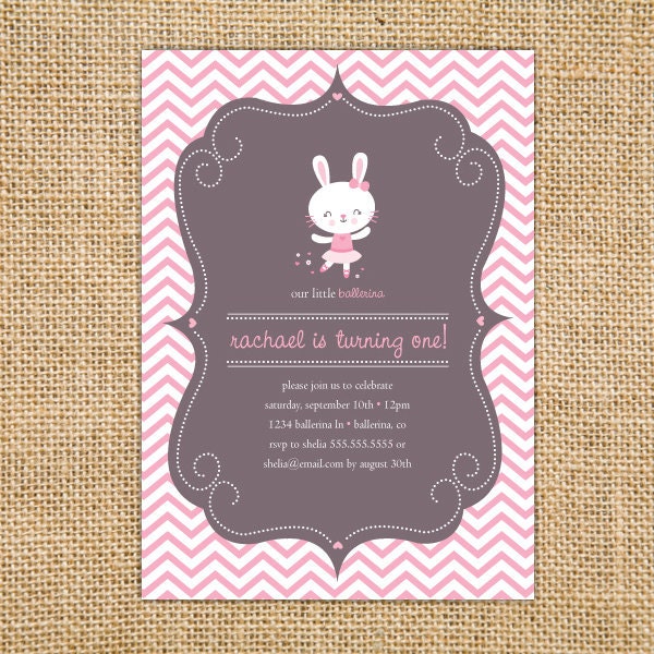Pink Ballerina Bunny Birthday Printable Invitation Il_570xn