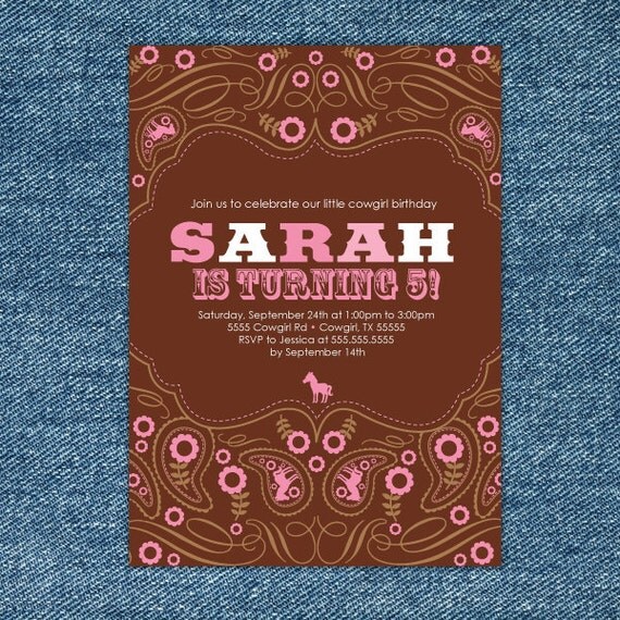 Cowgirl Pink and Brown Birthday DIY Printable Invitation Il_570xn