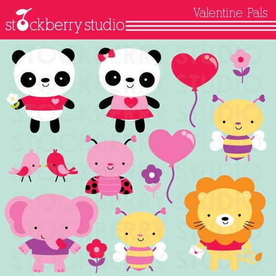 Valentine Pals Personal and Commercial Use Clipart Set - Instant Download Il_570xn