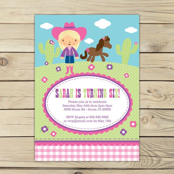 Cowgirl Pink and Purple Birthday DIY Printable Invitation Il_570xn