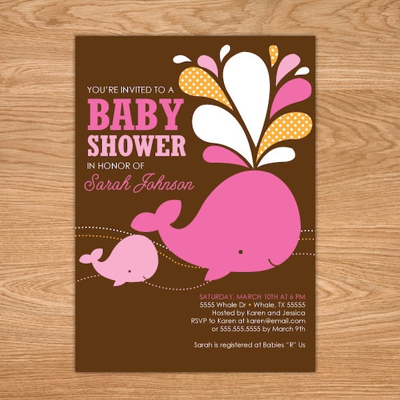 Pink Girl Whale Baby Shower DIY Printable Invitation Il_570xn