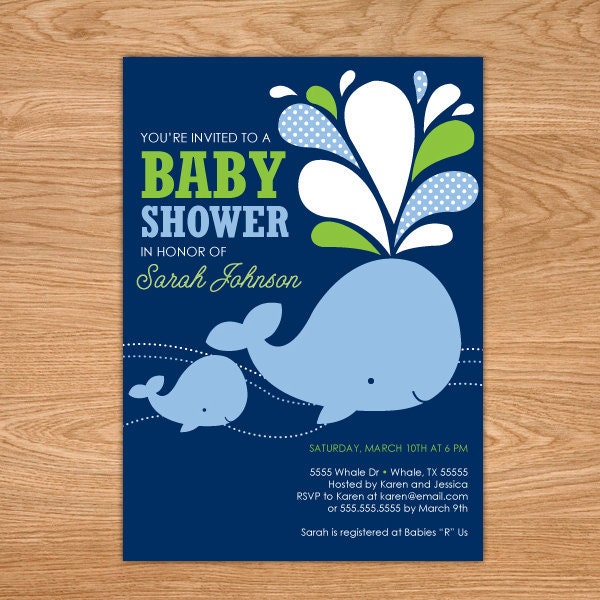 Blue Green Whale Baby Shower DIY Printable Invitation Il_570xn