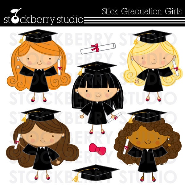 Stick Figure Graduation Girls Personal and Commerical Use Clipart Set Il_570xn