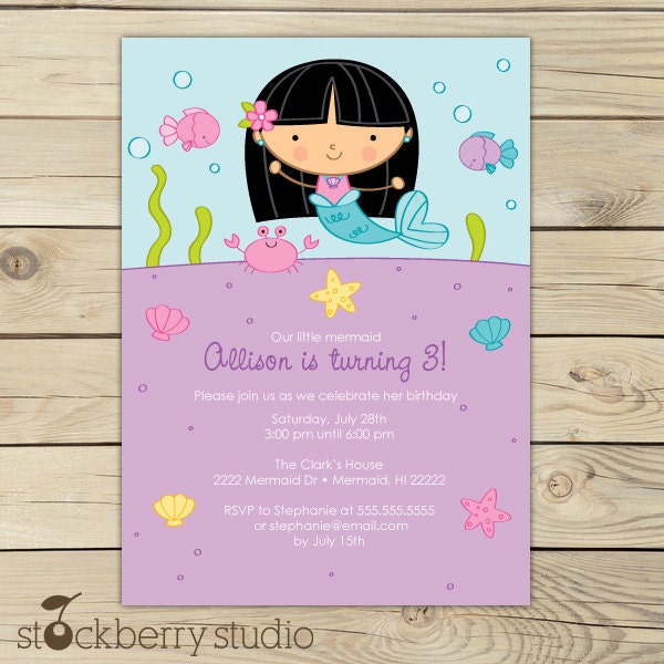 Asian Mermaid 5x7 Printable Birthday Party Invitation Il_570xn