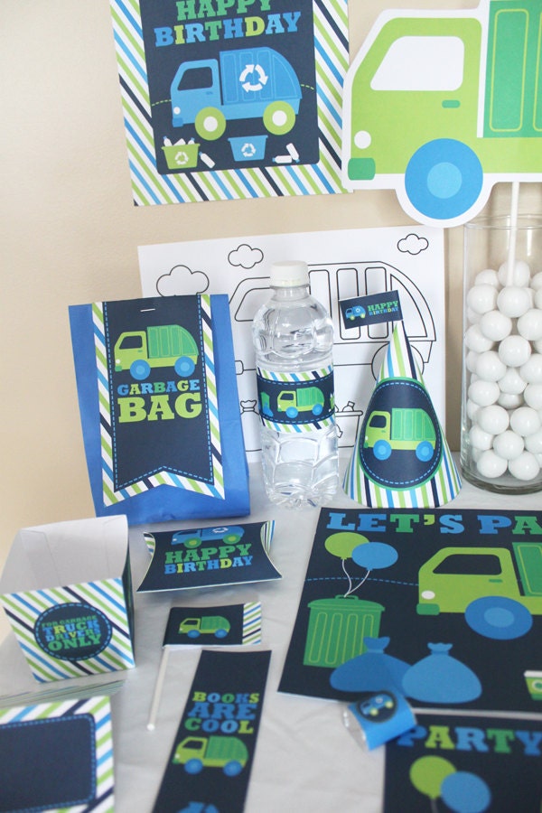 Garbage and Recycle Truck Birthday DIY Printable Party Kit - INSTANT DOWNLOAD