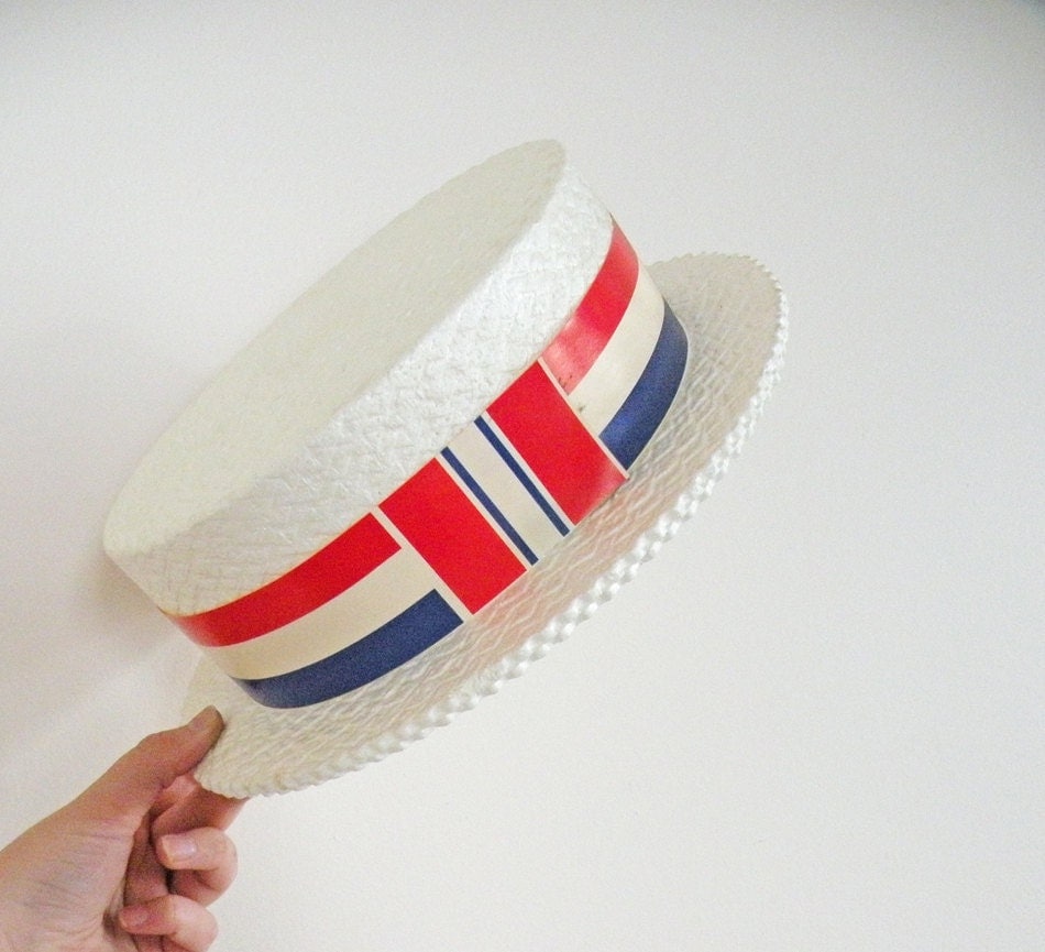 Vintage Styrofoam Skimmer Hats Patriotic Political With Red White Blue Made in USA Costume President Campaign Election Steamboat Hat