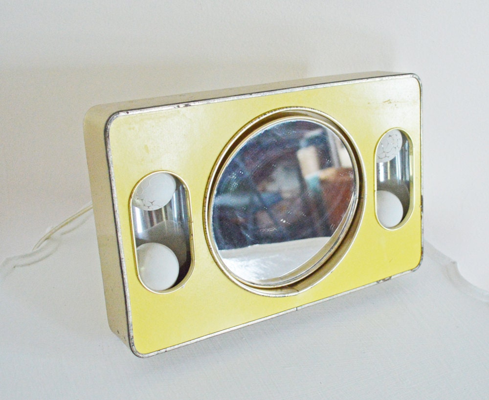 SALE Vintage Yellow Brytone Mod-Glo Lighted Makeup Mirror with Stand Christmas in July