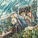 Flowers During War Time Archival Art Print 4" x 6" Greenhouse Garden Couple Figurative Blue Green Flower Plant