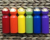 Wooden Rainbow NINJAS, LARGE Size Waldorf Toy Little Wooden People