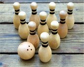 Wooden Bowling Set, Waldorf Toy, 10 pins Outdoor Game