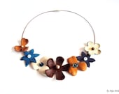 Leather Flowers Bouquet Necklace Honey Copper Cream Flowers, Colorful, Statement Leather Jewelry