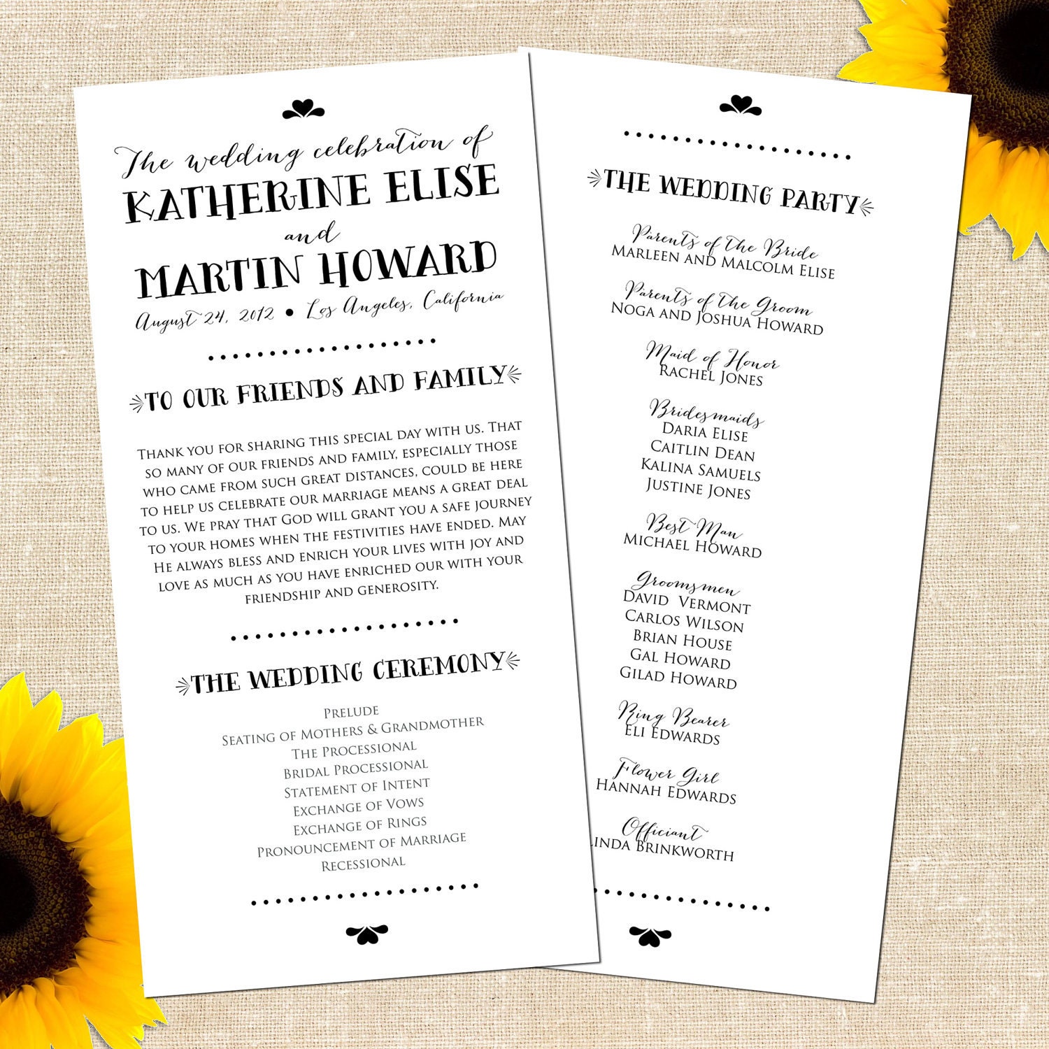 Calligraphy Wedding Program DIY PRINTABLE
