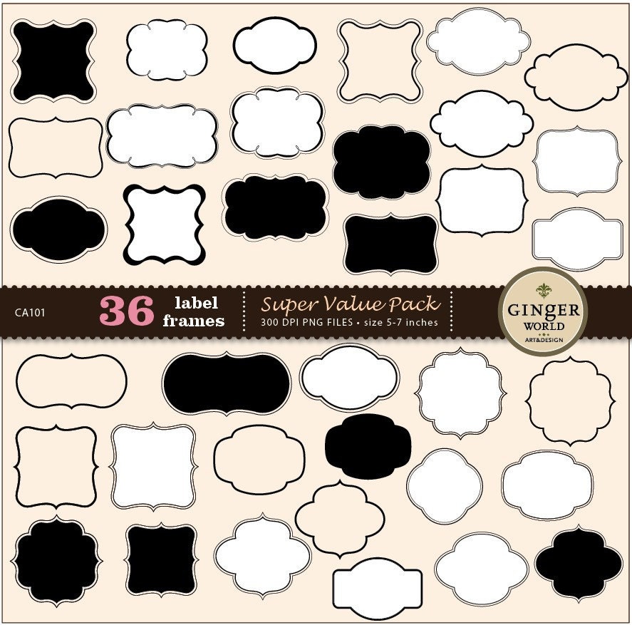 Label Frames SUPER VALUE pack Clip art digital illustration for scrapbooking and invites (CA101)