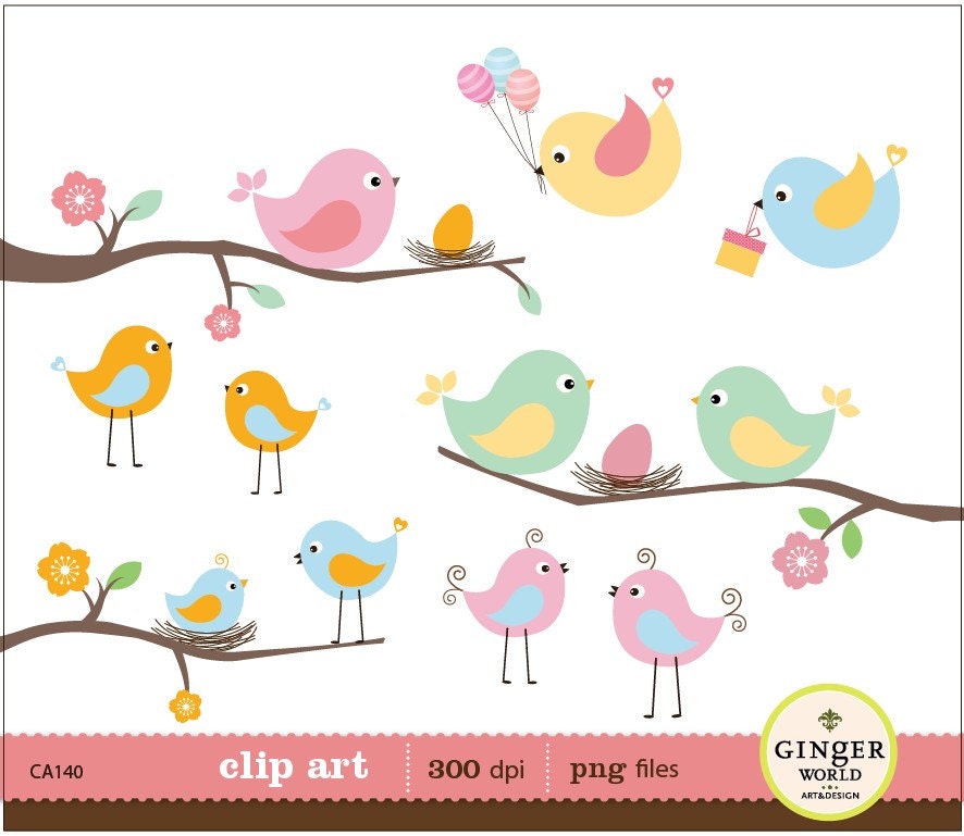 INSTANT DOWNLOAD Spring bird egg nest clipart digital file illustration for scrapbooking, baby shower invitation (CA140)