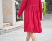 Sunday/women/clothing/loose/linen/cotton/knee length/long sleeves/pleated/linen/cotton/dress/10 colors/custom made