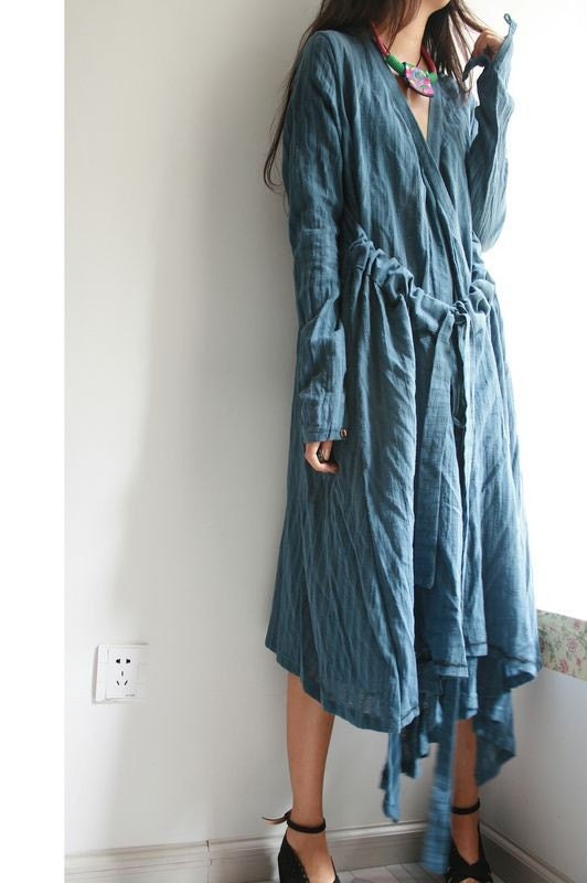 How to show/loose drawstring big V collar dress/4 colors/custom made