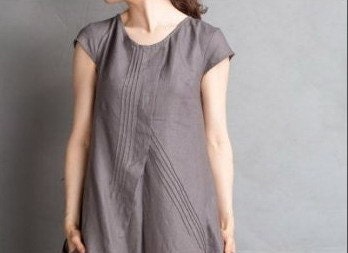Flowers' Language/Pleated Asymmetrical linen long dress/15 colors/ custom made