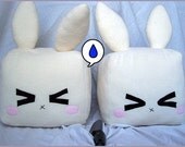 Tofu Bunny Rabbit Cube Plushie kawaii stuffed toy in soft cream fleece