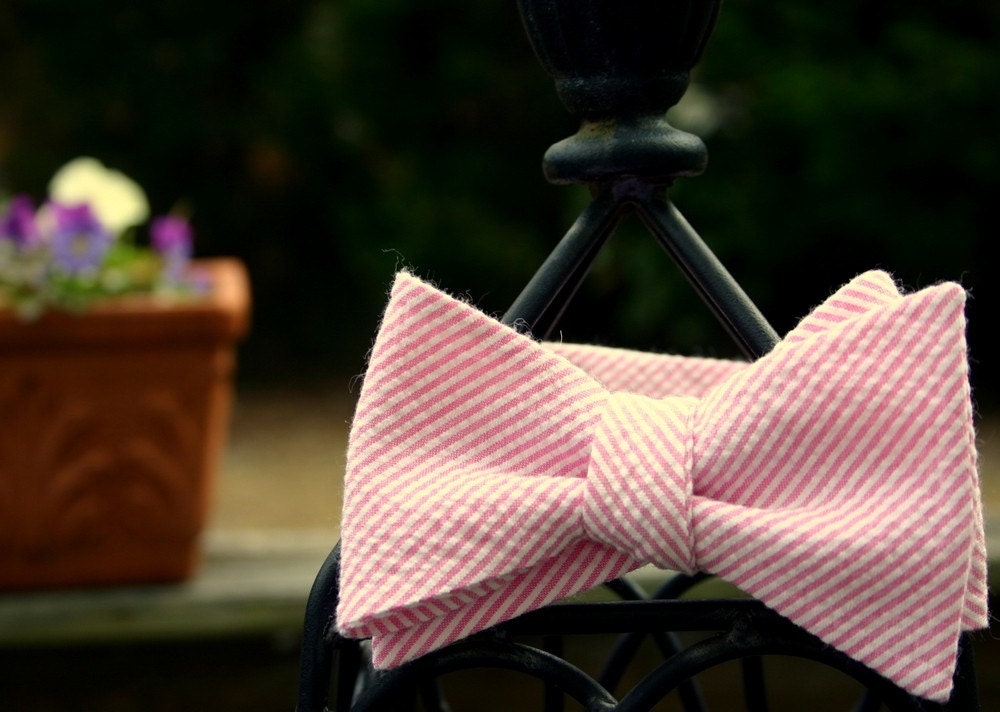 Pink Seersucker Bow Tie