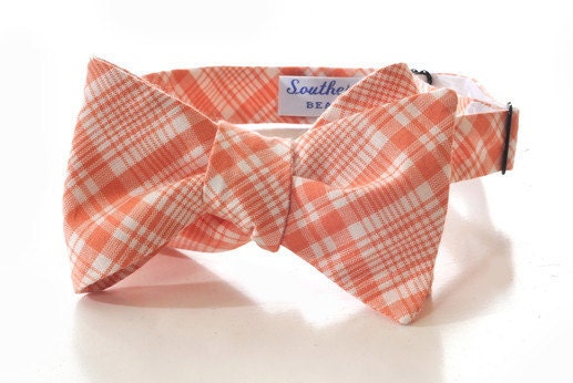 Reserved Listing for Julia - Coral Plaid Bow Tie and pocket square