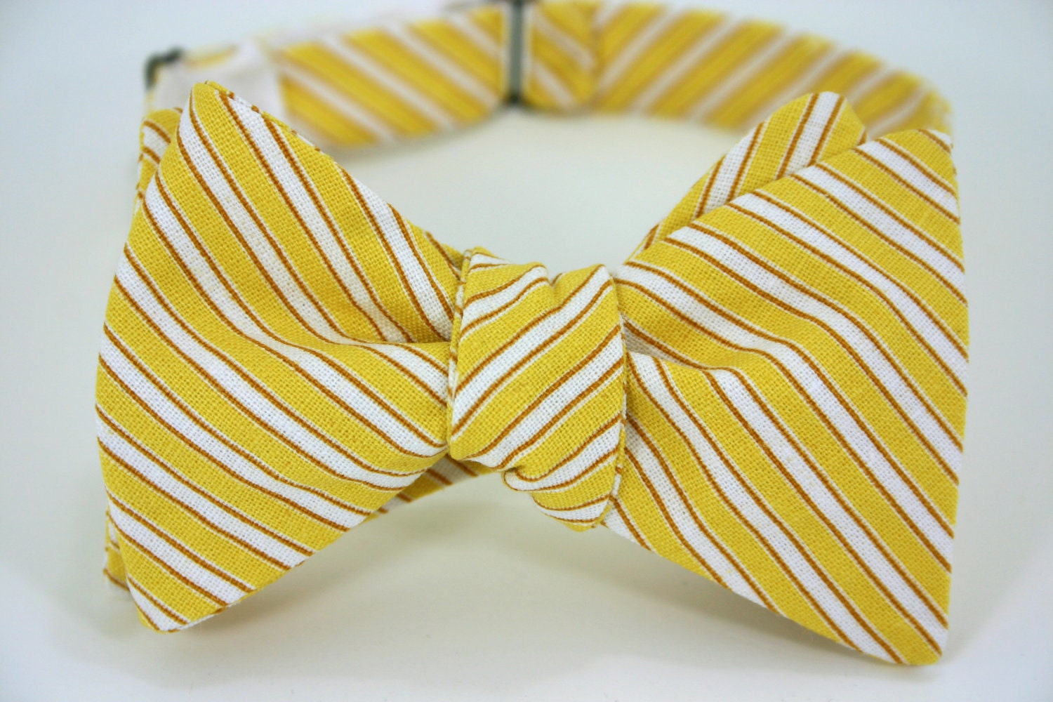 Yellow Stripe Linen Bow Tie