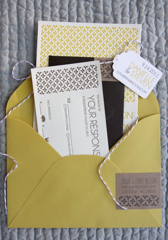 Sample - "Danielle" Letterpress Wedding Invitations