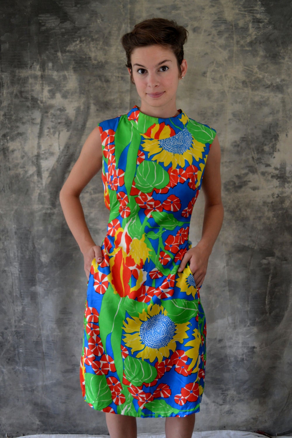 1950s Silk Sunflower Dress