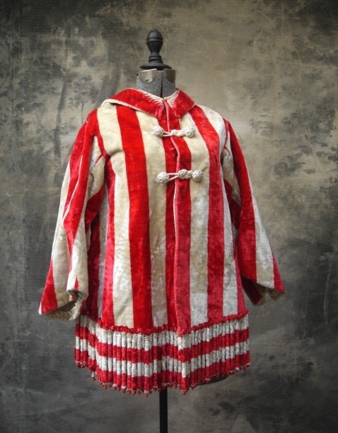 Early Skate Cape circa 1850 red white striped velvet