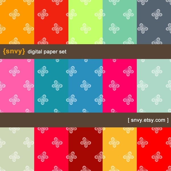 Butterfly - Digital Paper Pack (Set of 15 Papers) for Scrapbooking, card making, photo cards - Personal and Commercial Use - 100012B