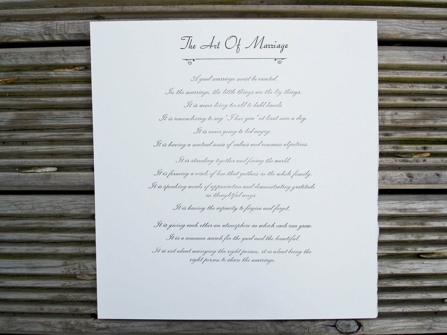 Letterpress - The Art Of Marriage - Wedding verse.
