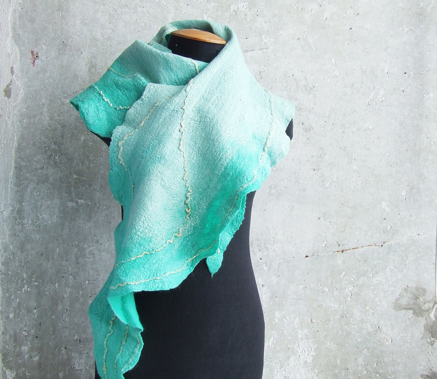 SALE... Aqua shawl wool scarf felting mint turquoise ombre aquamarine, cyan weddings idea mint OOAK spring fashion mothers day