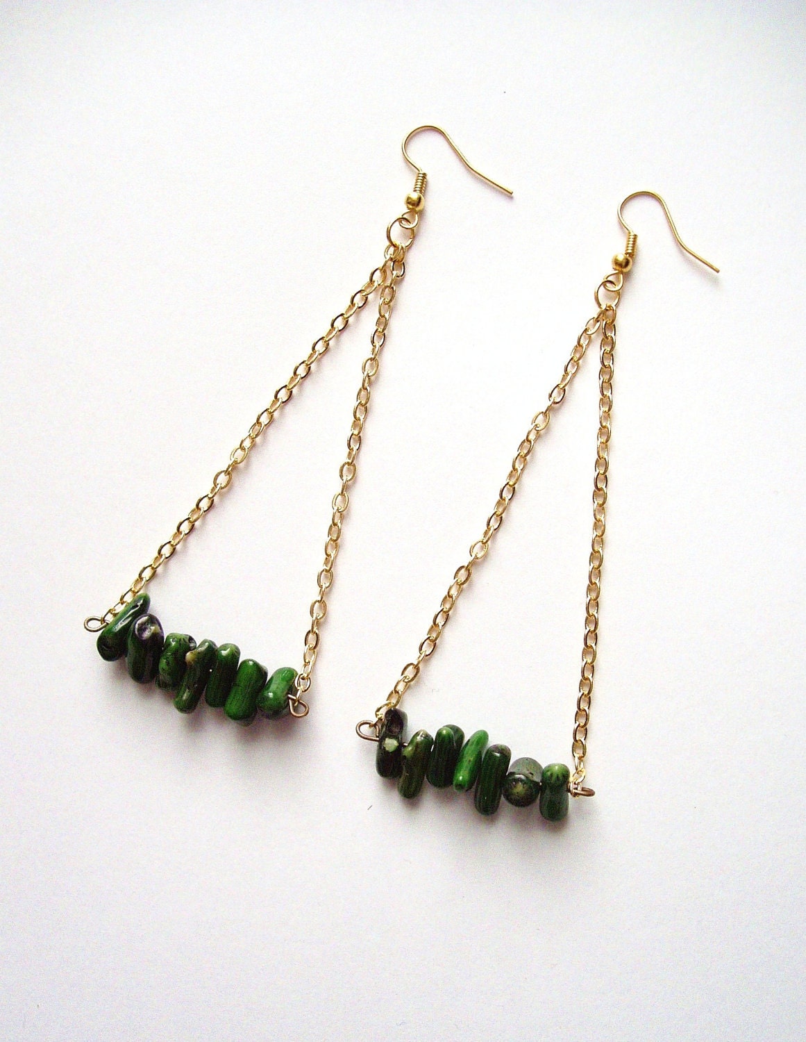 SImple Trapeze Dangle Earring in Genuine Red Coral or Forest Green Coral - Isoscelea - LaNomRahDesigns SImple Trapeze Dangle Earring in Genuine Red Coral or Forest Green Coral - Isoscelea - LaNomRahDesigns