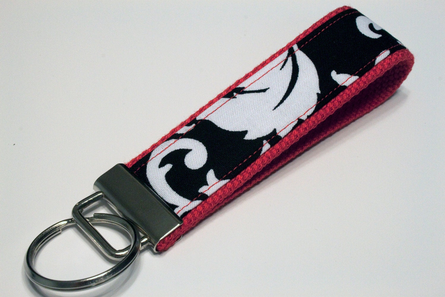 Fabric Key Fob, Key Chain, Key Ring, Key Holder, Wristlet Key Fob, Wristlet Keychain, Fabric Key fobs-Reverse silhouette red