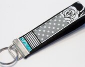 Fabric Key Fob, Key Chain, Key Ring, Key Holder, Wristlet Key Fob, Wristlet Keychain, Fabric Key fobs-Quilted roses