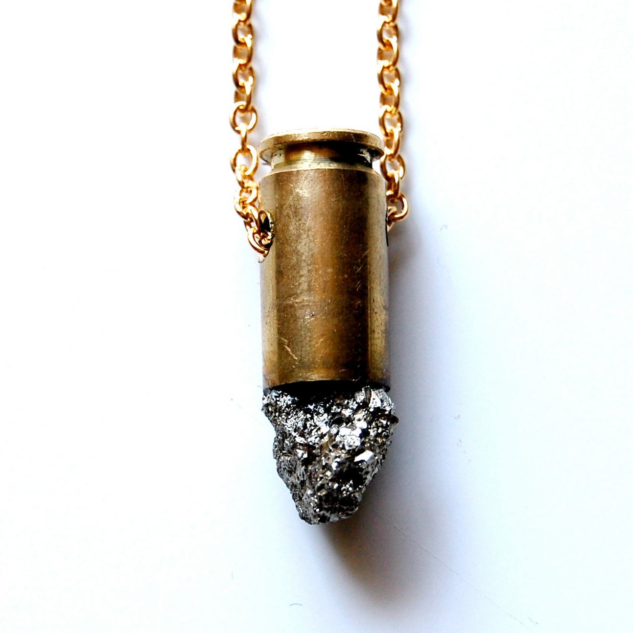 METEOR raw pyrite bullet crystal necklace with 14k gold plated chain