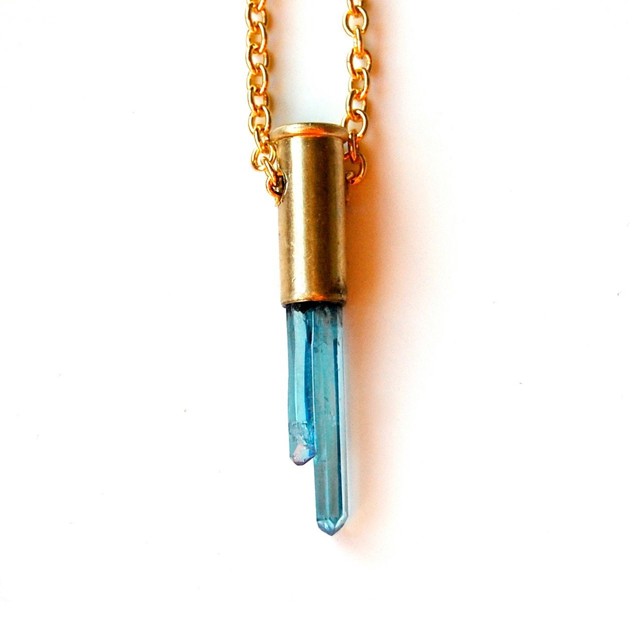 SIARNAQ aqua aura double crystal mini bullet necklace