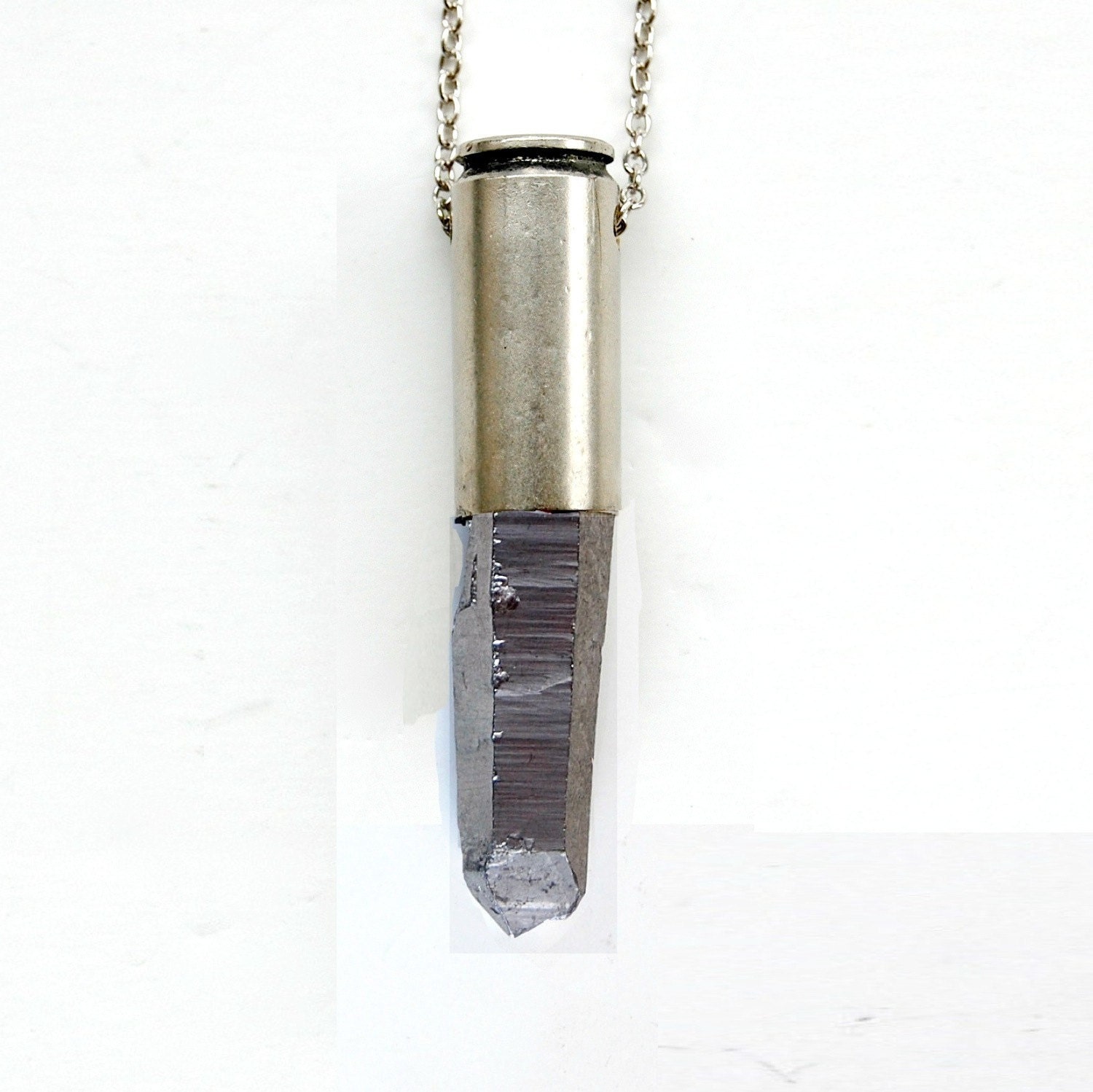 LUNAR silver moonbeam aura XL bullet crystal necklace