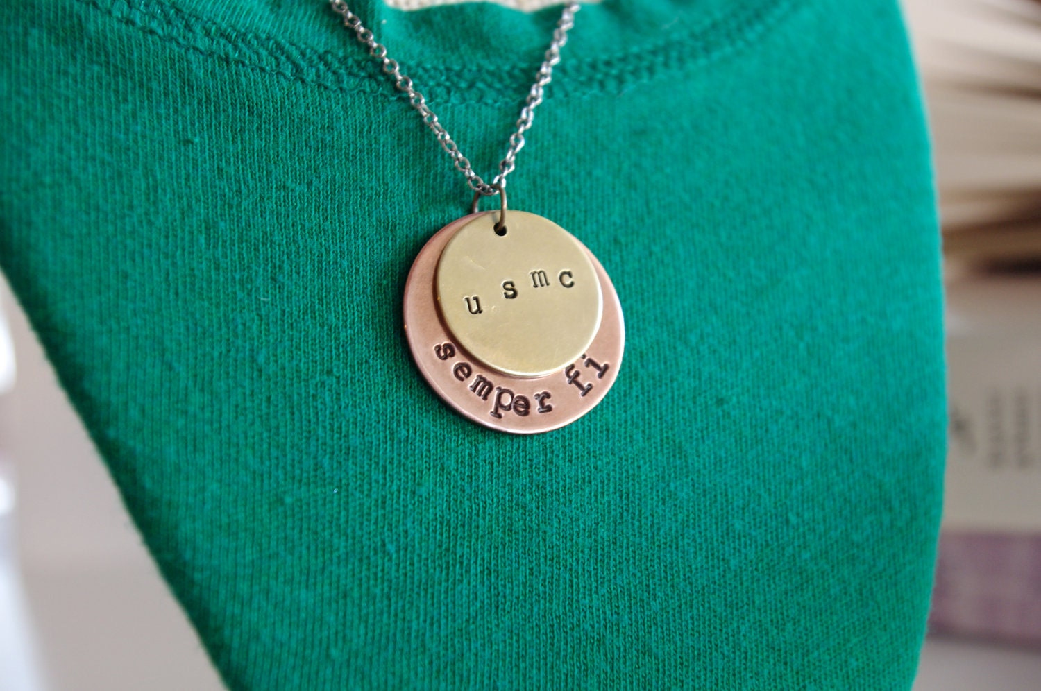 Personalized Hand Stamped Necklace - Semper Fi Marine Necklace - Military Necklace