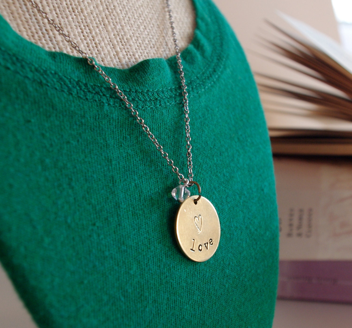 Personalized Hand Stamped Metal Necklace - Love Necklace
